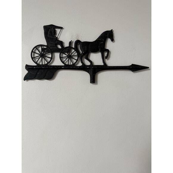 Vintage Cast Iron Horse Buggy Weathervane Equestrian Topper Black Farmhouse - Picture 1 of 10